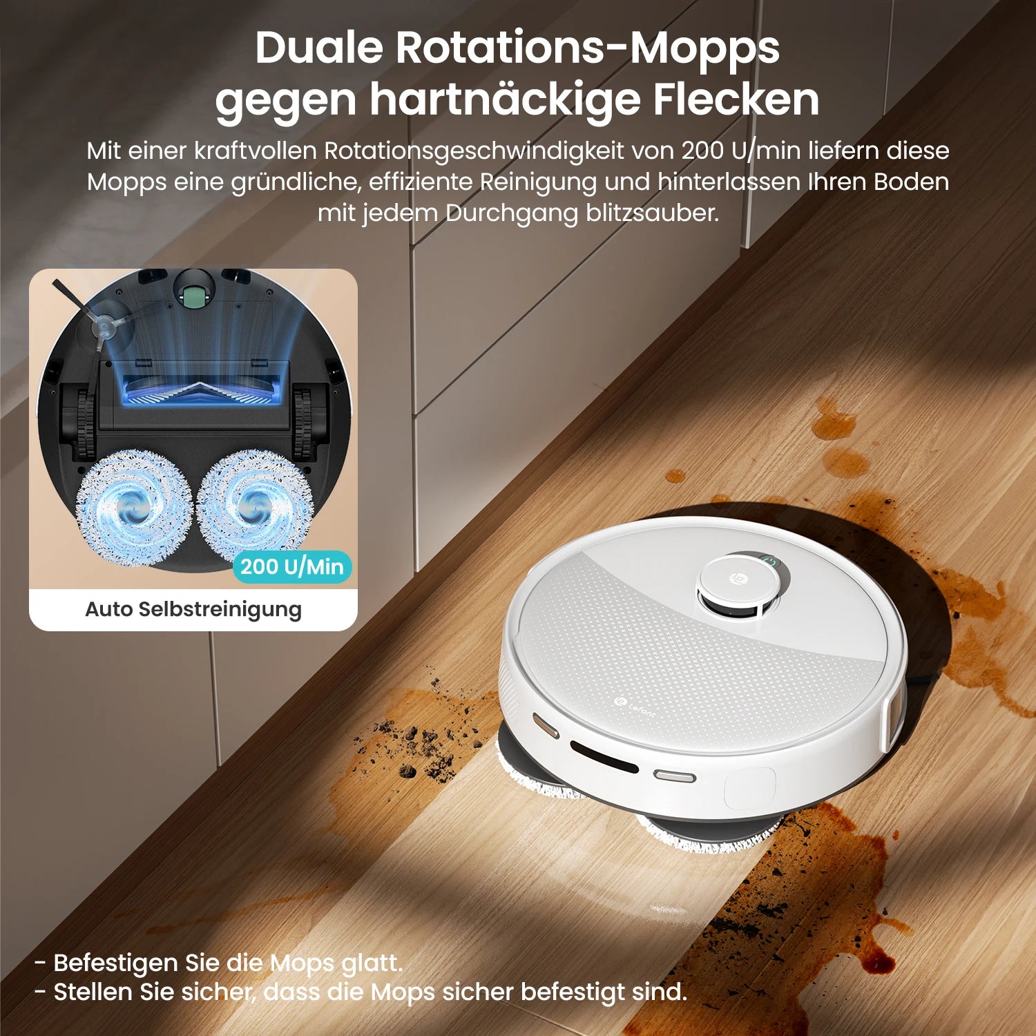 Lefant Robot Dust vacuum cleaner M3L Wipe Vacuum Drying Wipers Automatic Cleaning Dust, 12000 Pa Suction Power DToF Navigation